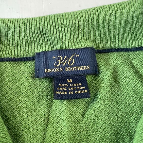 Brooks Brothers 346 Men’s Sz Medium Green Linen Blend Long Sleeve 1/4 Zip Shirt - Picture 4 of 6